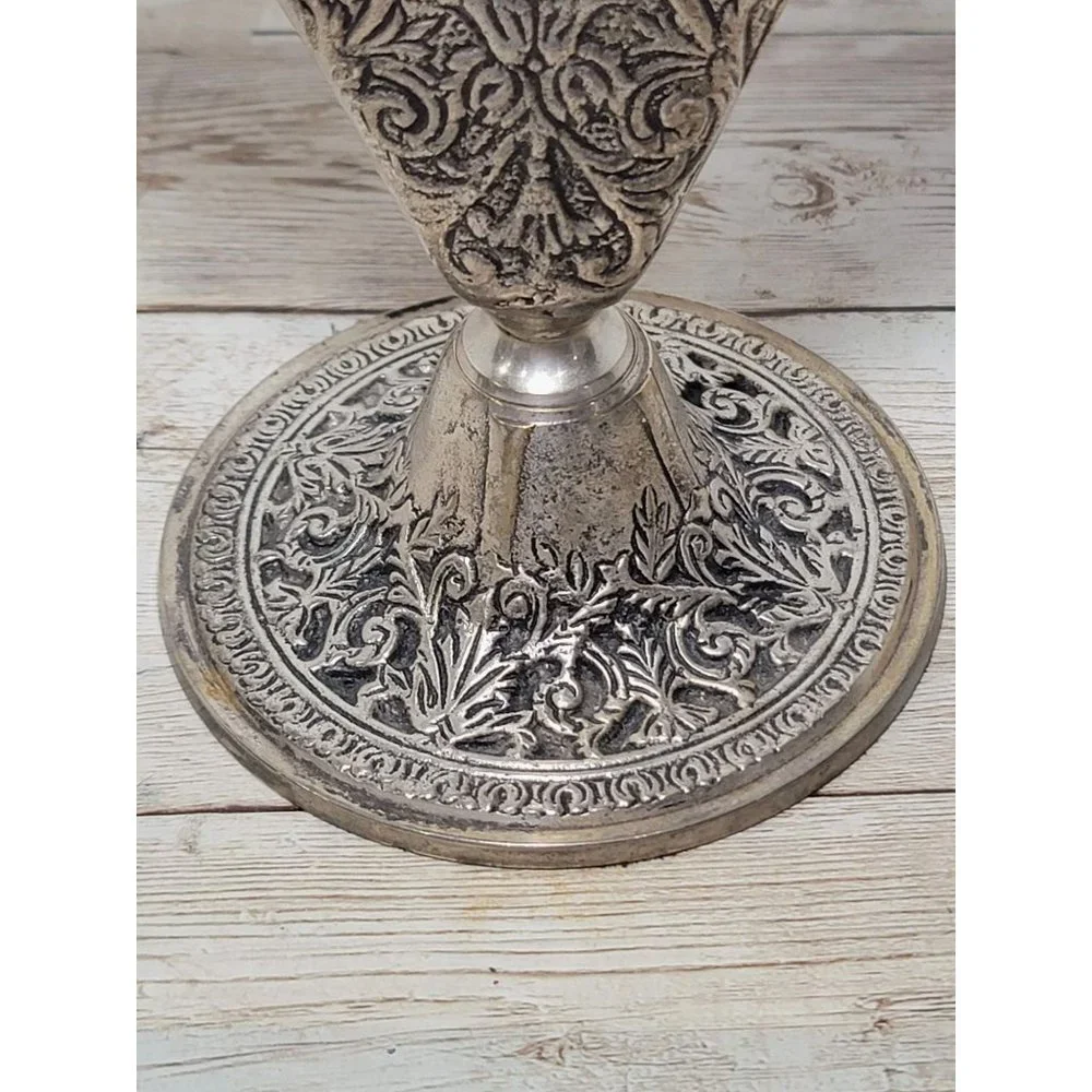 Vintage Silver Plated 9.5” Art Nouveau Ornate Fan Shaped Pierced Filigree Flower